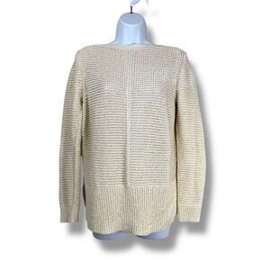Lafayette 148 Sweater Womens Medium Cream White Fisherman Knit Quiet Luxury Prep